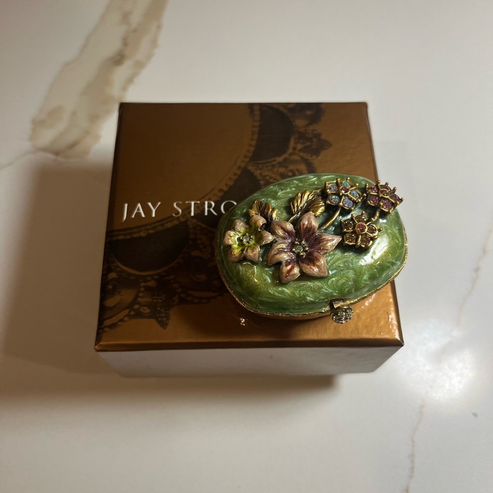 Jay Strongwater Green Floral Pill Box